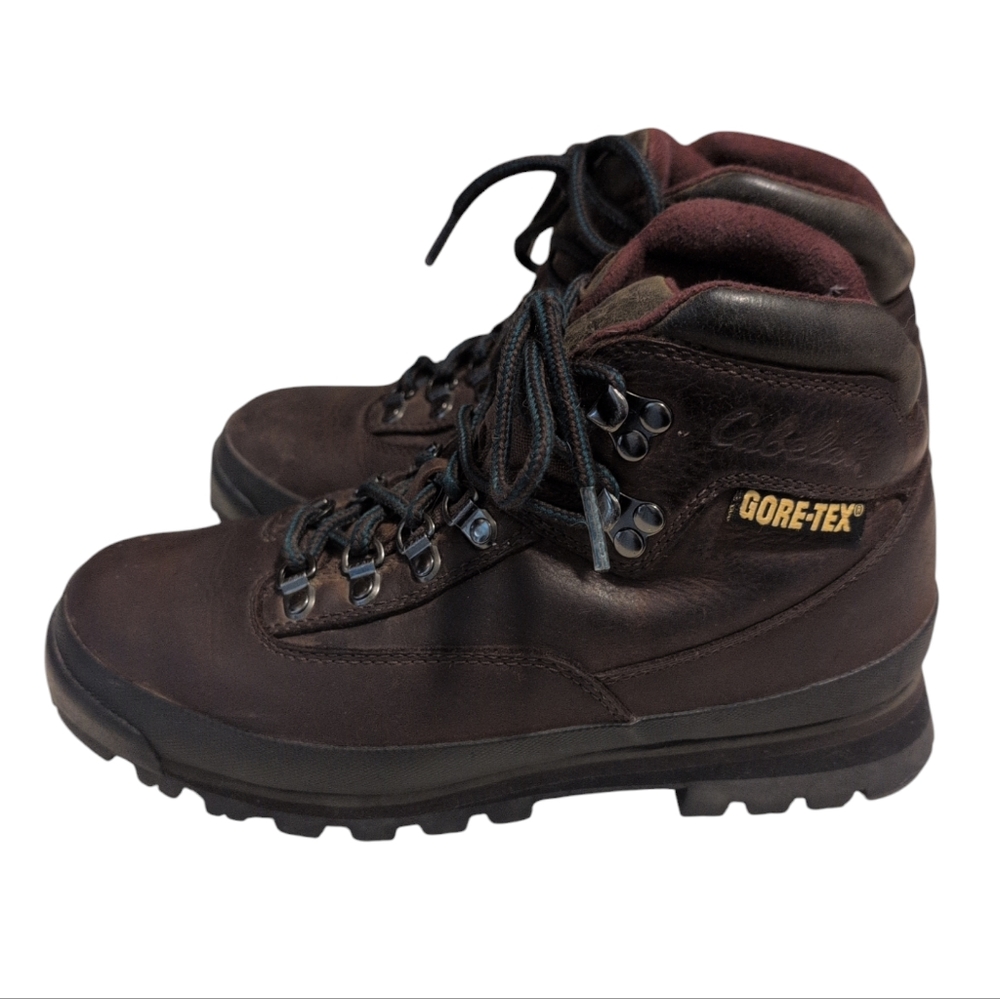 Cabela's boots women's‎ GoreTex 9M brown Steel toe leather upper lug sole
